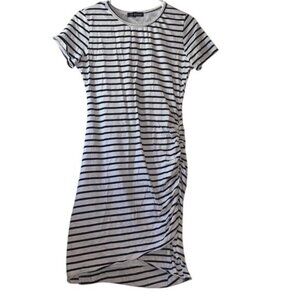 BTFBM Womens Striped Short Sleeve Bodycon Dress Black & White S
